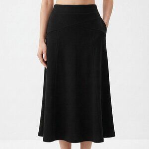 JM Collection Skirt Black Midi Jersey Minimalist Casual Grunge Goth L